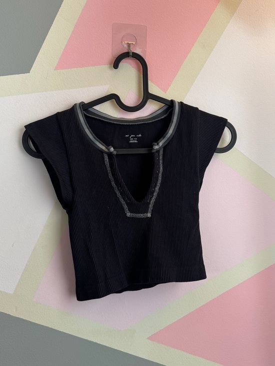 Urban Outfitters Tops - Urban Outfitters out from under - Black Ribbed V-Neck Crop Top with Gray Trim